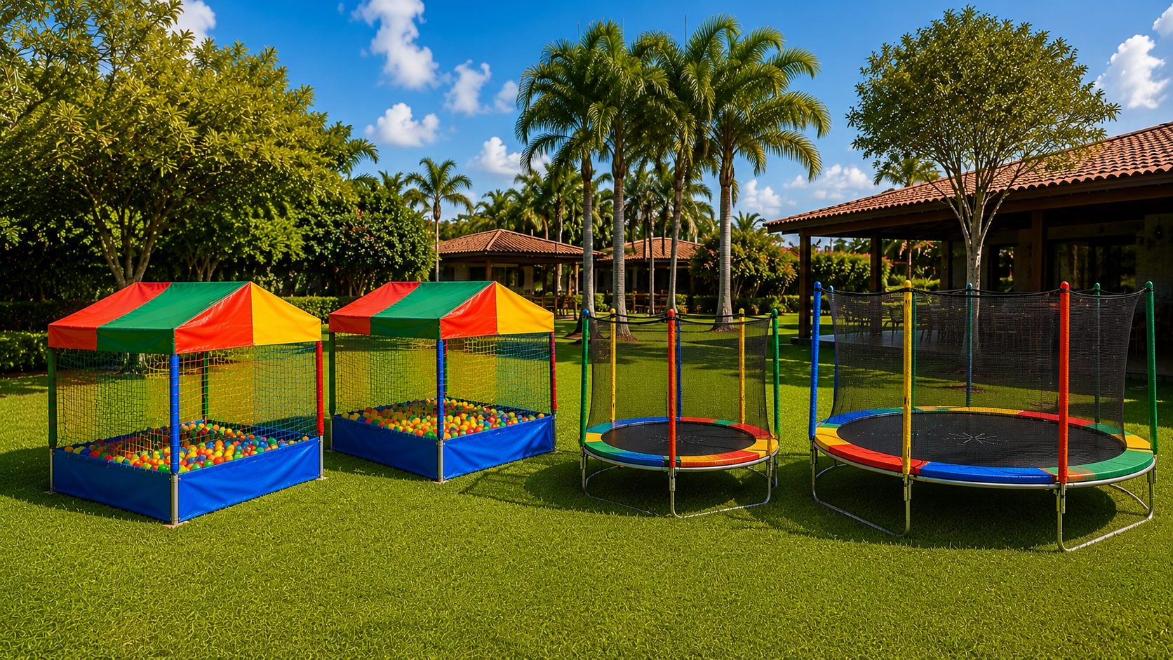 Gigante com camas elásticas média e grande e duas piscinas de bolinhas