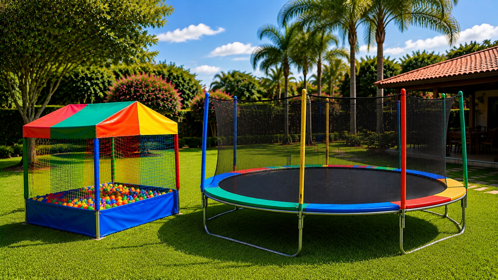 Kids com cama elástica média e piscina de bolinhas